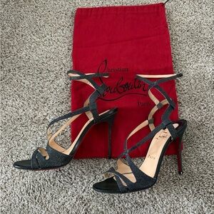Christian Louboutin Black Sparkle Strappy Heels Sandals